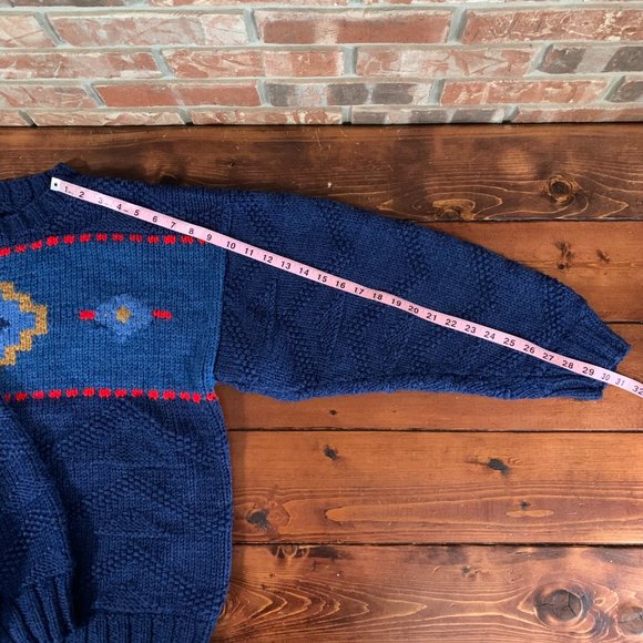 Vintage 90's Chunky Knit Americana Denim Western Mesa Santa Fe Pullover Sweater - Picture 15 of 16